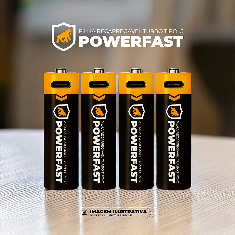 Cartela De 4 Un Pilha AA Recarregavel Turbo Powerfast - Tipo C GShield