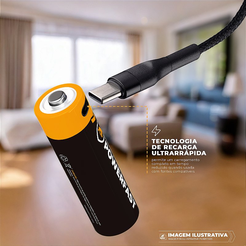 Cartela De 4 Un Pilha AA Recarregavel Turbo Powerfast - Tipo C GShield