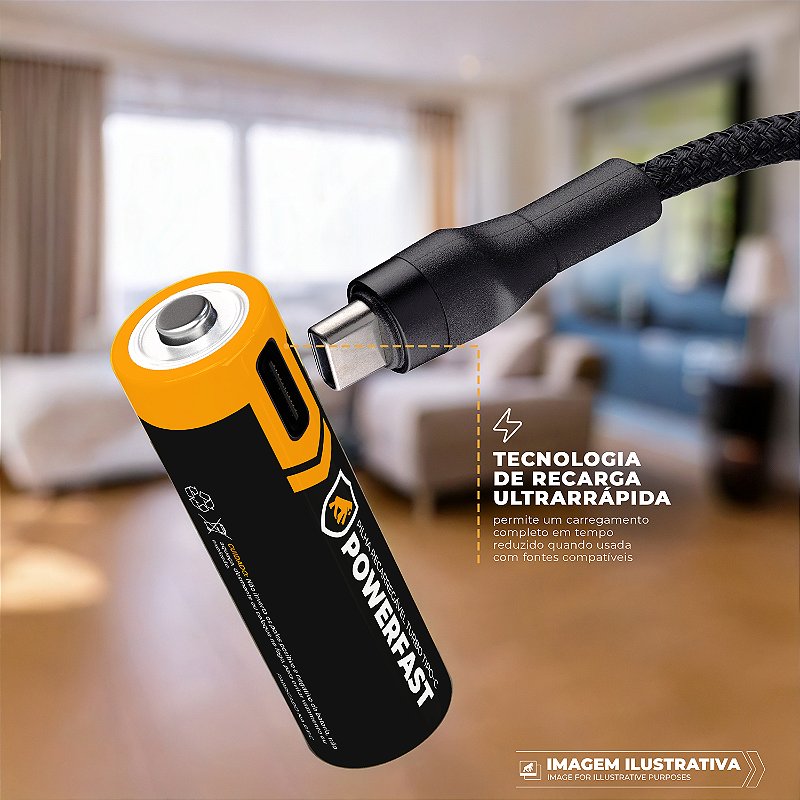 Cartela De 4 Un Pilha AAA Recarregavel Turbo Powerfast - Tipo C GShield